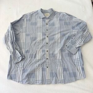 True Nation Men 3XL Long Sleeve Button Down Shirt Blue White Stripe Plaid Cotton